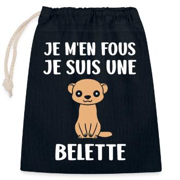 Belette mignonne sur fond noir - Sac cadeau en coton avec cordon (25 x 30 cm) - bleu marine - Devant