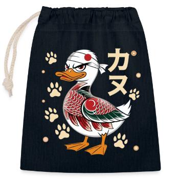 Battle duck with Japanese symbols and - Closable cotton gift bag (25x30cm) - navy - Front