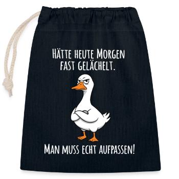 Fast gelächelt – Grummelige Gans für Morgenmuffel - Sac cadeau en coton avec cordon (25 x 30 cm) - bleu marine - Devant