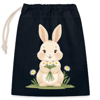 Delicate bunny with daisies - Closable cotton gift bag (25x30cm) - navy - Front