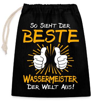 Wassermeister Geschenkidee - Verschließbarer Geschenkbeutel aus Baumwolle (25x30cm) - Schwarz - Vorne