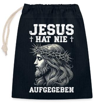 Jesus Never Gave Up Christian Church - Closable cotton gift bag (25x30cm) - navy - Front