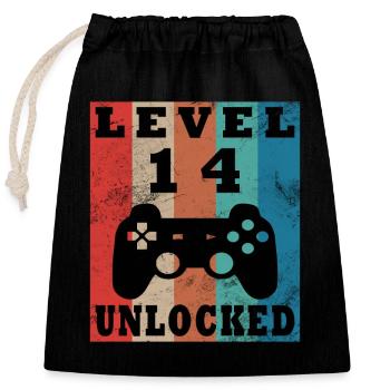 Level 14 Freigeschaltet Gamepad - Verschließbarer Geschenkbeutel aus Baumwolle (25x30cm) - Schwarz - Vorne