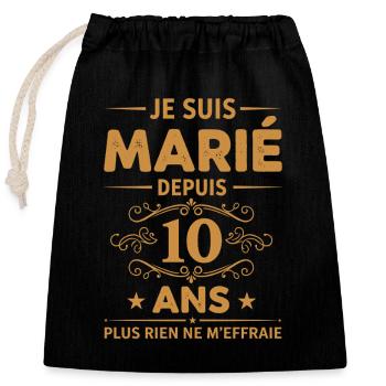 Married for 10 years humor couple - Closable cotton gift bag (25x30cm) - black - Front