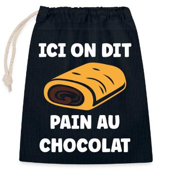 ici on dit pain au chocolat - Sac cadeau en coton avec cordon (25 x 30 cm) - bleu marine - Devant