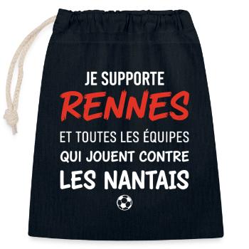 Humour football Rennes derby Bretagne Nantes - Sac cadeau en coton avec cordon (25 x 30 cm) - bleu marine - Devant