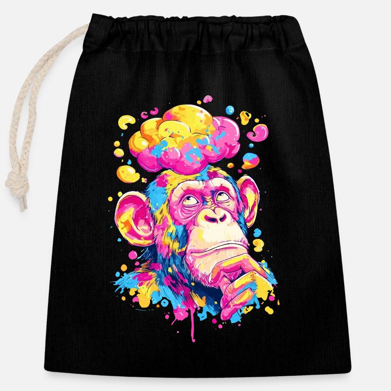 Singe coloré des Couleurs Rush - Sac cadeau en coton avec cordon (25 x 30 cm) - noir