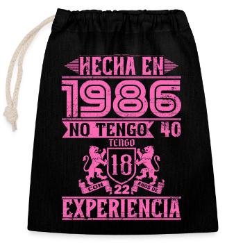 Born in 1985: 18 Years of Experience - Closable cotton gift bag (25x30cm) - black - Front