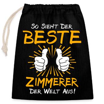 Zimmerer Geschenkidee - Verschließbarer Geschenkbeutel aus Baumwolle (25x30cm) - Schwarz - Vorne