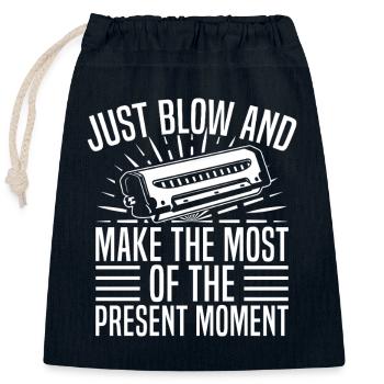 Harmonica Musican Just Blow & Present Moment - Verschließbarer Geschenkbeutel aus Baumwolle (25x30cm) - Navy - Vorne