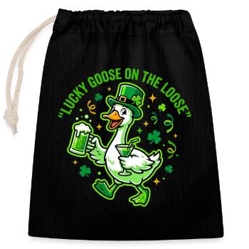 L’oie chanceuse drôle en liberté pour la Saint-Patrick - Sac cadeau en coton avec cordon (25 x 30 cm) - noir - Devant