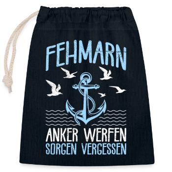 FEHMARN ANKER WERFEN SORGEN VERGESSEN Lustig - Verschließbarer Geschenkbeutel aus Baumwolle (25x30cm) - Navy - Vorne