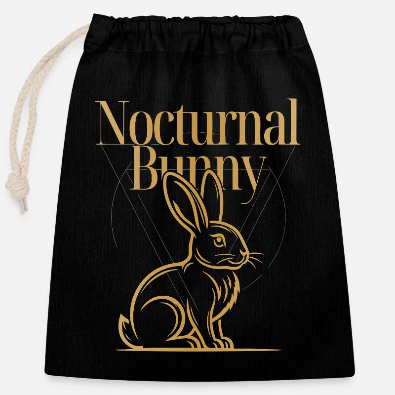Conception du Lapin de Pâques nocturne du Lapin de Pâques nocturne - Sac cadeau en coton avec cordon (25 x 30 cm) - noir