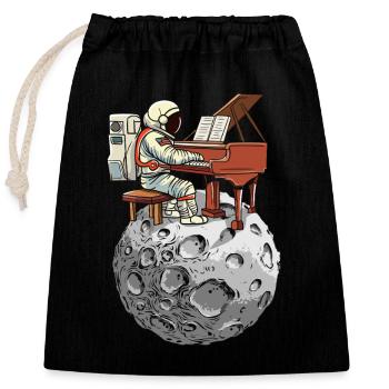 Astronaut Piano auf dem Mond - Verschließbarer Geschenkbeutel aus Baumwolle (25x30cm) - Schwarz - Vorne