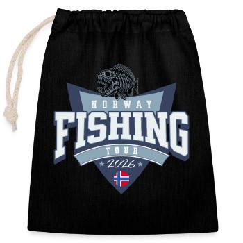 Voyage de pêche en Norvège 2026 - Sac cadeau en coton avec cordon (25 x 30 cm) - noir - Devant