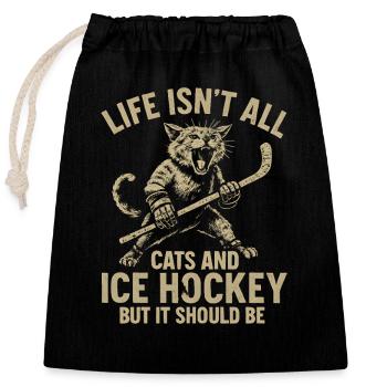 Hockey Katze Humor Eishockey Fan Geschenkidee - Verschließbarer Geschenkbeutel aus Baumwolle (25x30cm) - Schwarz - Vorne