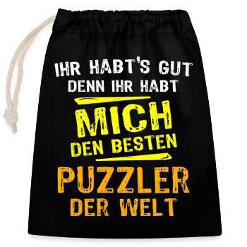 Don de casse-tête - Sac cadeau en coton avec cordon (25 x 30 cm) - noir - Devant