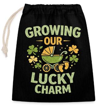 Annonce de grossesse de la Saint-Patrick, bébé - Sac cadeau en coton avec cordon (25 x 30 cm) - noir - Devant