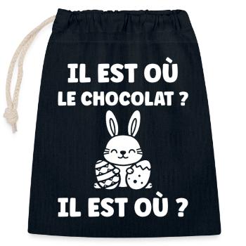 il est où le chocolat - Sac cadeau en coton avec cordon (25 x 30 cm) - bleu marine - Devant