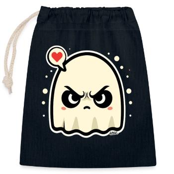 Angry Ghost with Heart Speech Bubble - Closable cotton gift bag (25x30cm) - navy - Front