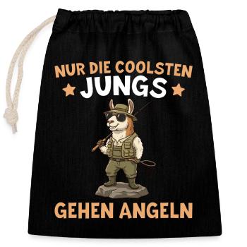 Angler Geschenk Coolste Jungs gehen Angeln - Verschließbarer Geschenkbeutel aus Baumwolle (25x30cm) - Schwarz - Vorne