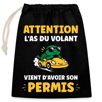Führerschein-Humor - Verschließbarer Geschenkbeutel aus Baumwolle (25x30cm) - Schwarz - Vorne