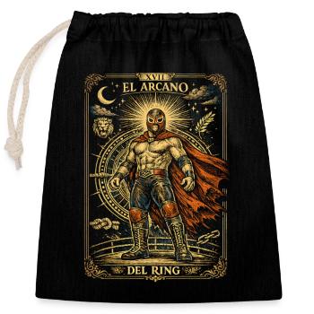 Lucha Libre Luchador Tarot Card - Sac cadeau en coton avec cordon (25 x 30 cm) - noir - Devant