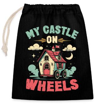 Tiny House My Castle On Wheels - Closable cotton gift bag (25x30cm) - black - Front