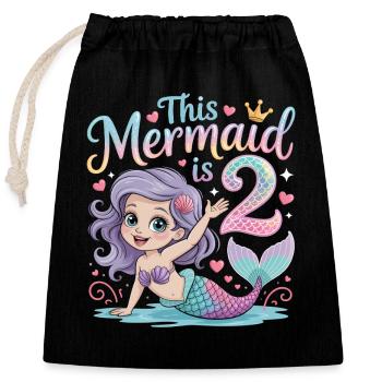 Sirène 2e anniversaire 2 ans - Sac cadeau en coton avec cordon (25 x 30 cm) - noir - Devant