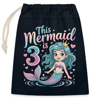3e anniversaire de la sirène 3 ans - Sac cadeau en coton avec cordon (25 x 30 cm) - bleu marine - Devant