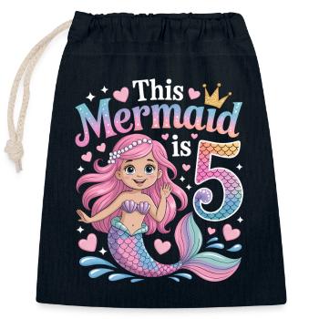 Mermaid 5th Birthday 5 Years - Closable cotton gift bag (25x30cm) - navy - Front