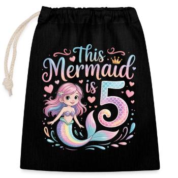 5e anniversaire de la Sirène 5 ans - Sac cadeau en coton avec cordon (25 x 30 cm) - noir - Devant