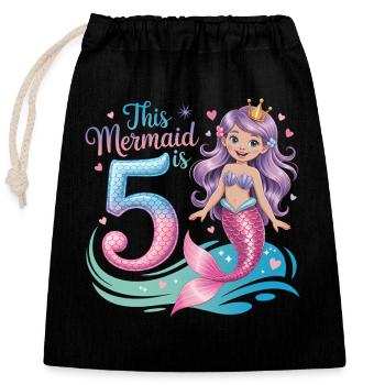 Mermaid 5th Birthday 5 Years - Closable cotton gift bag (25x30cm) - black - Front