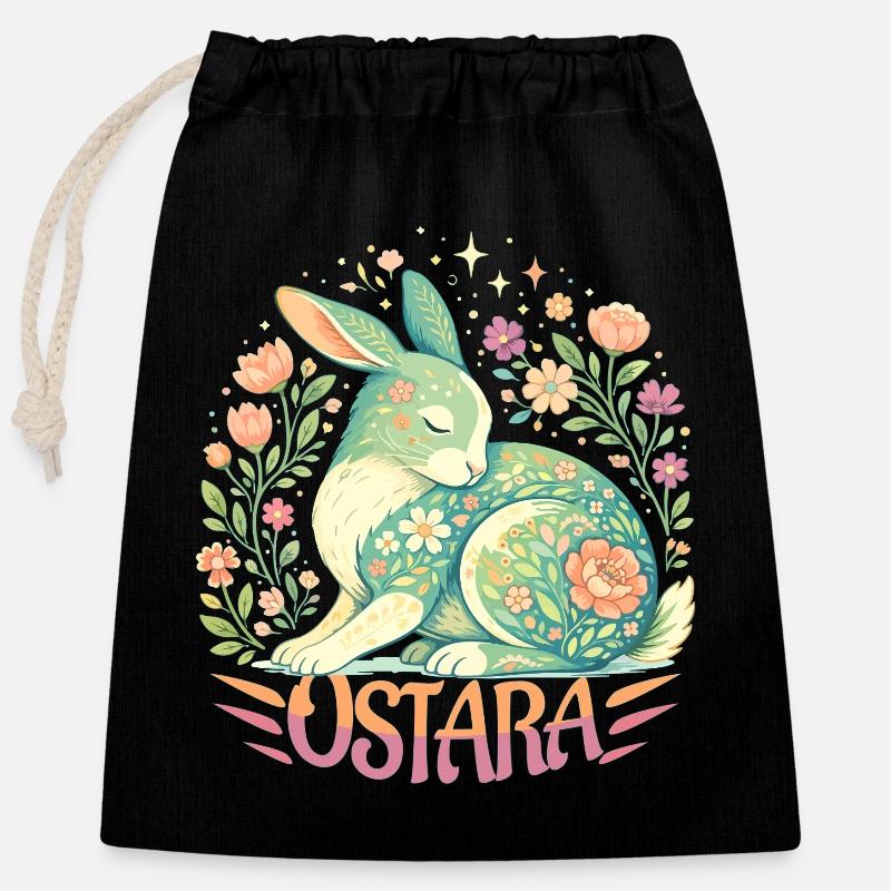 Ostara Blessings Happy Easter Ostara Rabbit - Closable cotton gift bag (25x30cm) - black