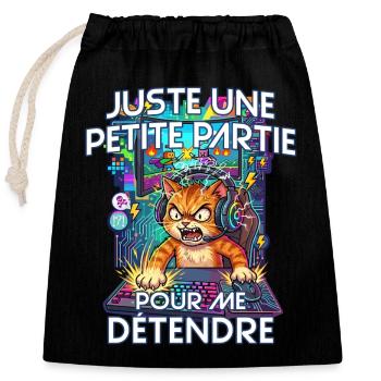 Gamer humour jeux vidéo console gaming chat énervé - Sac cadeau en coton avec cordon (25 x 30 cm) - noir - Devant