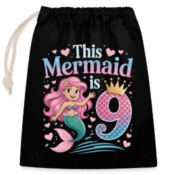 Mermaid 9th Birthday 9 Years - Closable cotton gift bag (25x30cm) - black - Front