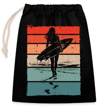 Surferin Retro Vintage Sonnenuntergang Strand - Verschließbarer Geschenkbeutel aus Baumwolle (25x30cm) - Schwarz - Vorne