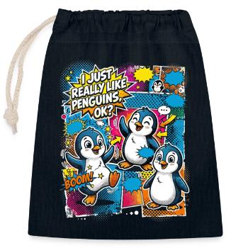 Collage de bandes dessinées Penguin Pop Art - Sac cadeau en coton avec cordon (25 x 30 cm) - bleu marine - Devant