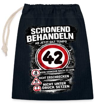 Treat Gently Traffic Sign 42 Birthday - Closable cotton gift bag (25x30cm) - navy - Front