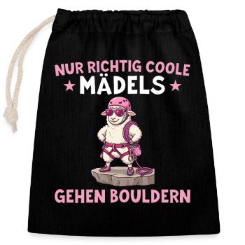 Bouldern Schaf Coole Mädels Klettern Geschenk - Verschließbarer Geschenkbeutel aus Baumwolle (25x30cm) - Schwarz - Vorne