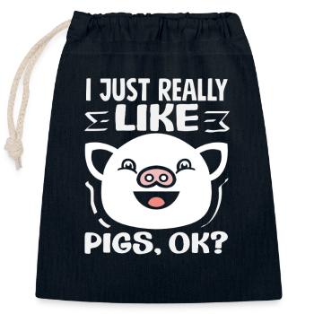 J’aime vraiment les cochons. OK. Beau visage. - Sac cadeau en coton avec cordon (25 x 30 cm) - bleu marine - Devant