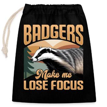 Funny Animal Badger - Closable cotton gift bag (25x30cm) - black - Front