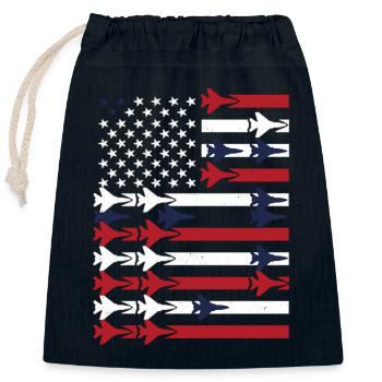 Jet Fighter USA Flag – Avion pilote - Sac cadeau en coton avec cordon (25 x 30 cm) - bleu marine - Devant