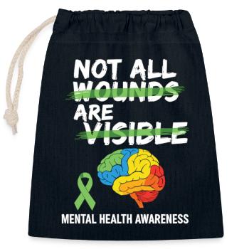 Not All Wounds Are Visible – Mental Health - Closable cotton gift bag (25x30cm) - navy - Front