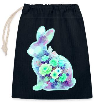 Fleurs aquarelles de lapin à Pâques - Sac cadeau en coton avec cordon (25 x 30 cm) - bleu marine - Devant