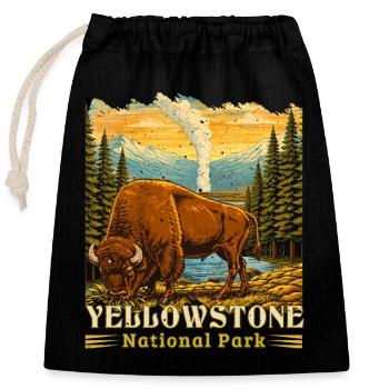Yellowstone National Park Buffalo Camping - Closable cotton gift bag (25x30cm) - black - Front