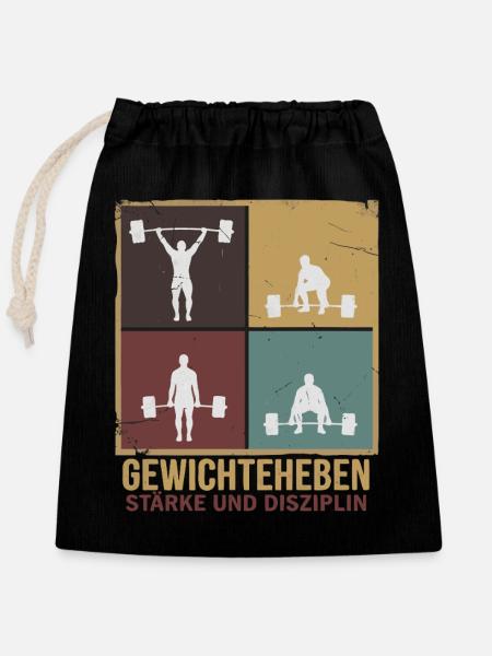 Gewichtheben Stärke und Disziplin - Verschließbarer Geschenkbeutel aus Baumwolle (25x30cm) - Schwarz