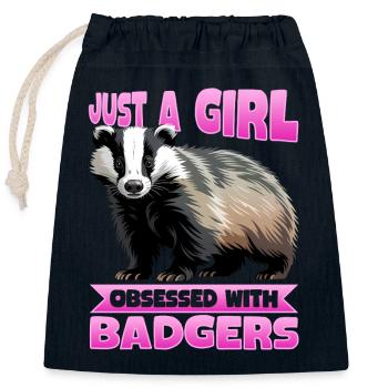 Funny Animal Badger - Closable cotton gift bag (25x30cm) - navy - Front