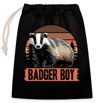 Funny Animal Badger - Closable cotton gift bag (25x30cm) - black - Front