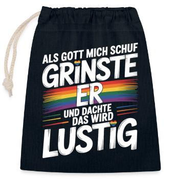 Als Gott mich schuf grinste er – Pride Humor - Verschließbarer Geschenkbeutel aus Baumwolle (25x30cm) - Navy - Vorne